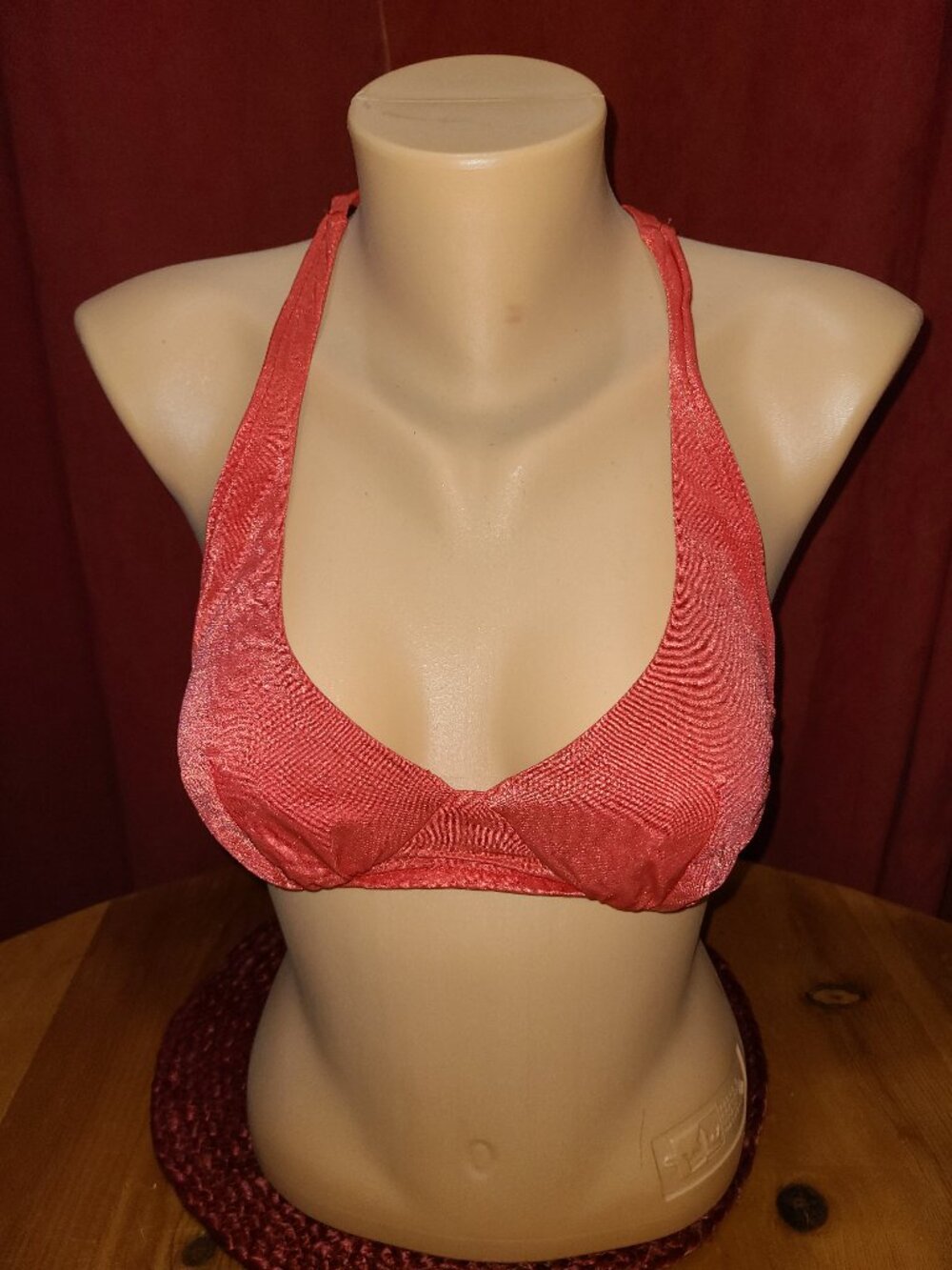 VTG Sandcastle Red Bikini Top Underwire Hook & Ties Sz 34 or Small